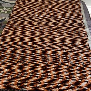 Vintage Handmade Crochet Blanket in Brown and Cream